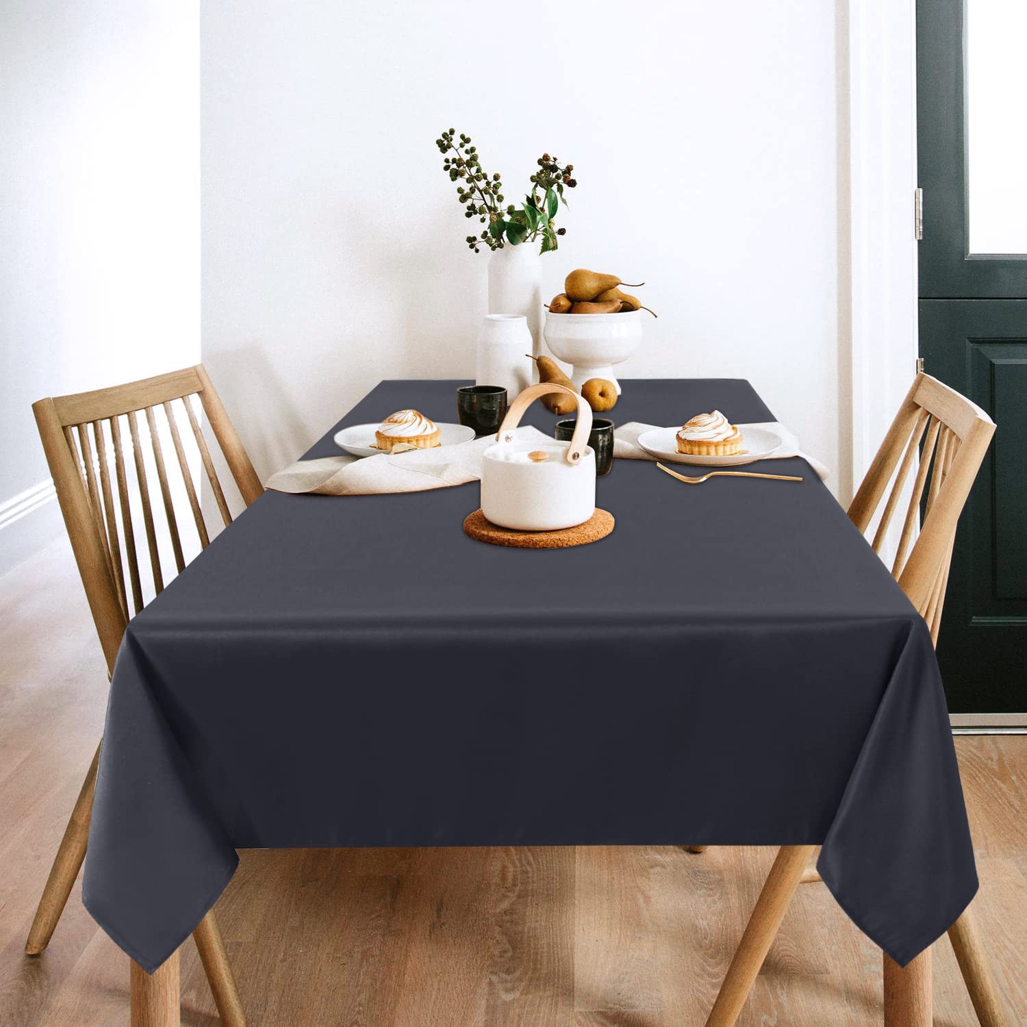 Sancua 2 Pack Dark Grey Tablecloth 60 X 120 Inch, Rectangle 8 Feet Table Cloth - Stain And Wrinkle Resistant Washable Polyester